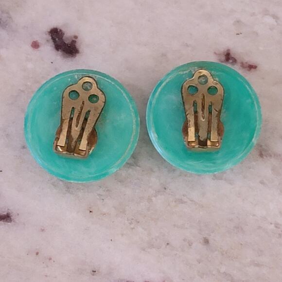 Vtg Round Dome Plastic Clip-on Earrings - Picture 4 of 4